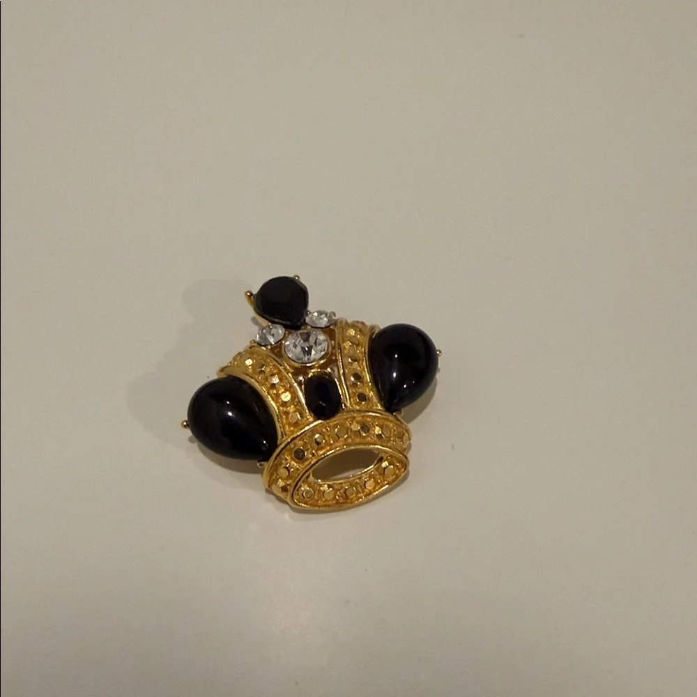 Vtg Trifari Royal Imperial Gold and Black Crown Brooch - Picture 3 of 9